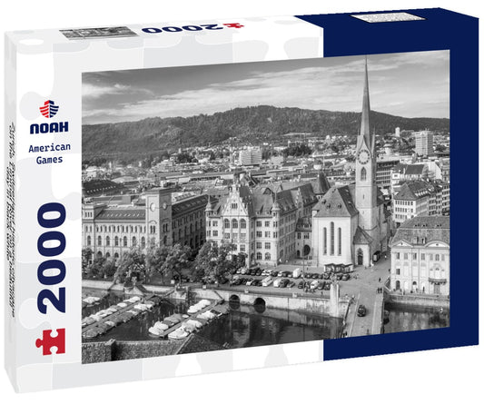 Noah Jigsaw Puzzle Zurich, Switzerland historic cityscape on the Limmat River on a beautiful day in black white 2000 pieces