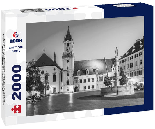 Noah Jigsaw Puzzle Bratislava, Slovakia. Old Town Hall of Bratislava (Pressburg) in Hlavne Namestie, Main Square in black white 2000 pieces