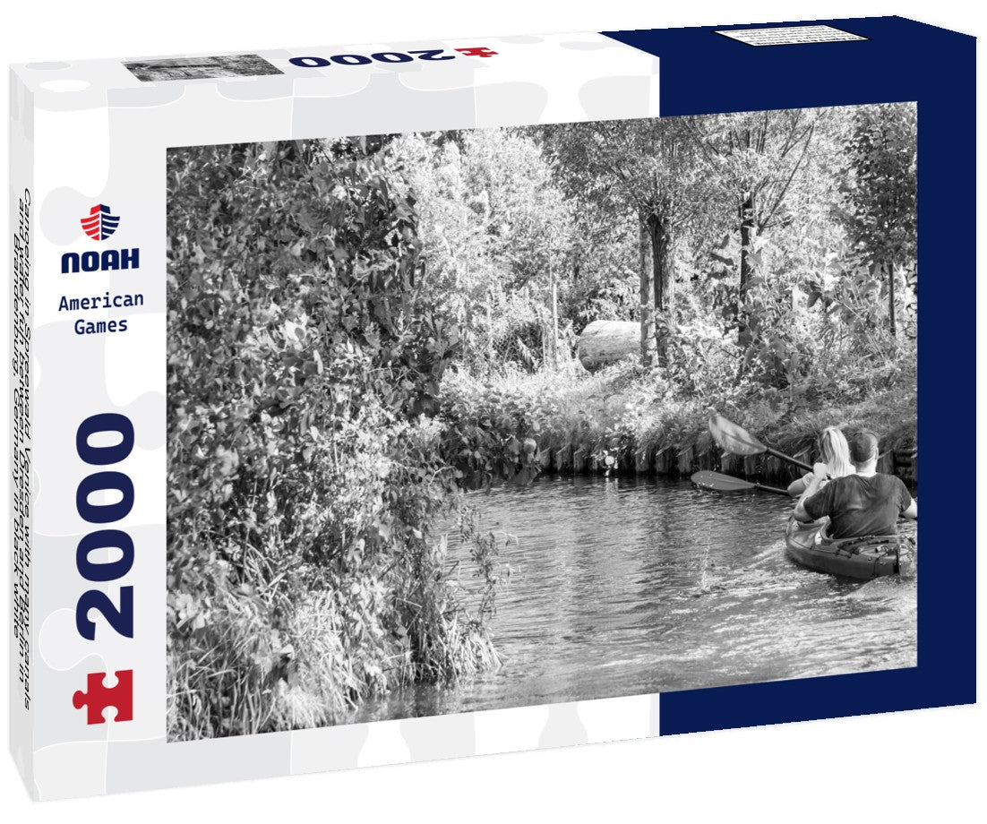 Noah Jigsaw Puzzle Canoeing in Spreewald Venice with many canals and water fun between Dresden and Berlin in Brandenburg, Germany in black white 2000 pieces