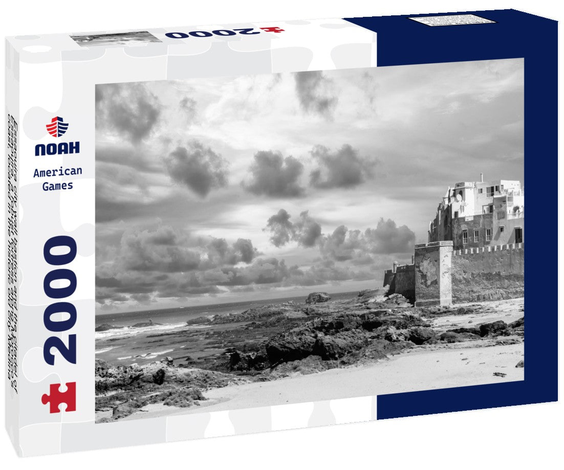 Noah Jigsaw Puzzle Essaouira city wall bastion and the citadel of Essaouira, a robust fortress along Morocco's coast, located in the historic old city Medina of Essaouira, Morocco in black white 2000 pieces