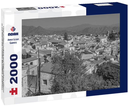 Noah Jigsaw Puzzle View of Pano Lefkara and Kato Lefkara villages, mountainous traditional villages, located at the foot of the Troodos Mountains in Larnaka district, Cyprus in black white 2000 pieces