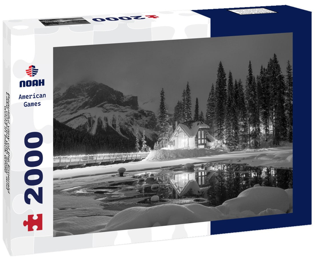 Noah Jigsaw Puzzle Beautiful view of the Emerald Lake covered with snow and wood in black white 2000 pieces