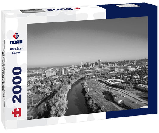 Noah Jigsaw Puzzle Bird's-eye view of downtown Cincinnati, Ohio Cityscape of Covington, Kentucky in black white 2000 pieces