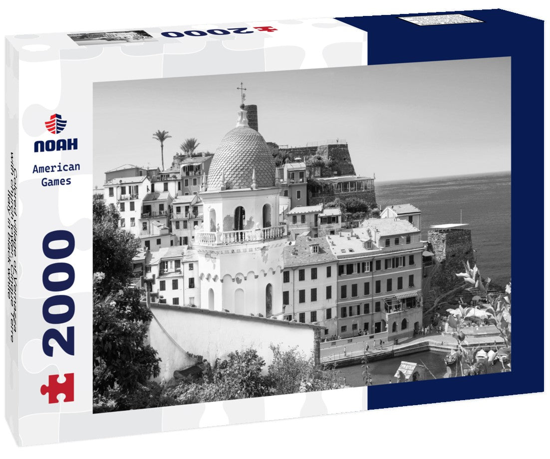 Noah Jigsaw Puzzle Colored village of Vernazza with church tower, Cinque Terre, Italy in black white 2000 pieces