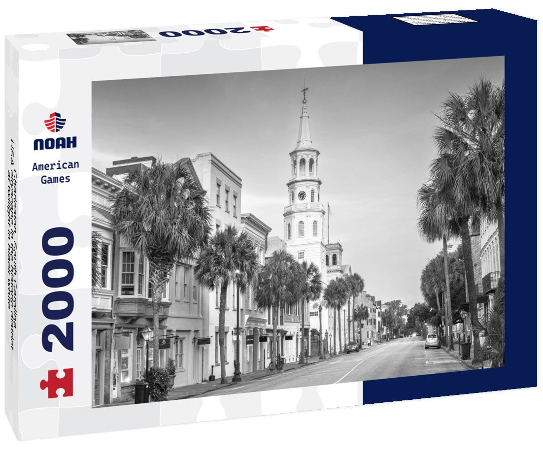 Noah Jigsaw Puzzle Charleston, South Carolina, USA cityscape in the historic district at twilight in black white 2000 pieces