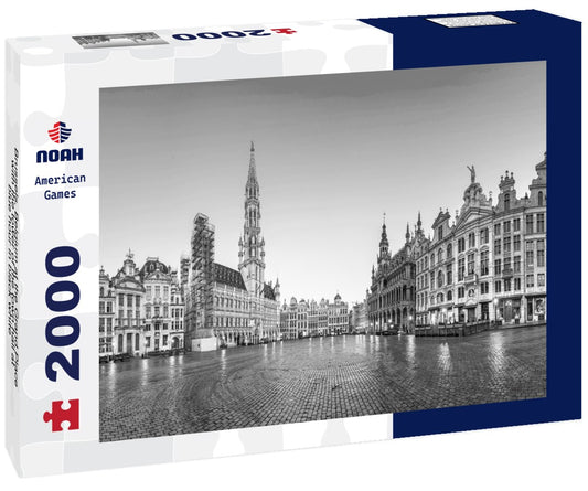Noah Jigsaw Puzzle Brussels, Belgium at the Grand Place with the tower of the town hall at blue hour in black white 2000 pieces
