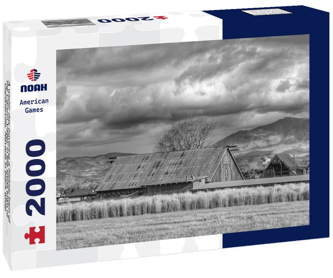 Noah Jigsaw Puzzle A winter day hovering a historic barn of the Carson Valley in the small town of Gardnerville, Nevada in black white 2000 pieces