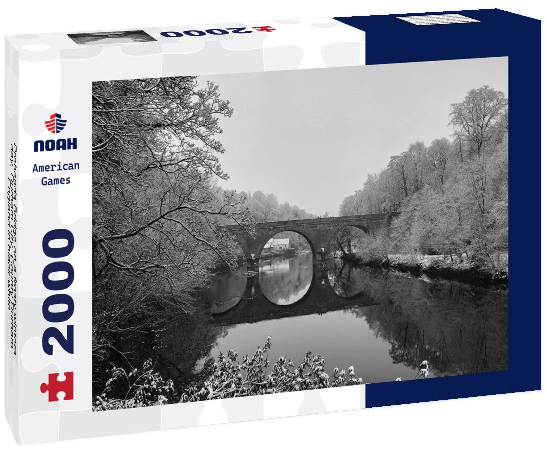 Noah Jigsaw Puzzle Prebends Bridge on a frosty winters day, Durham City, County Durham, England in black white 2000 pieces