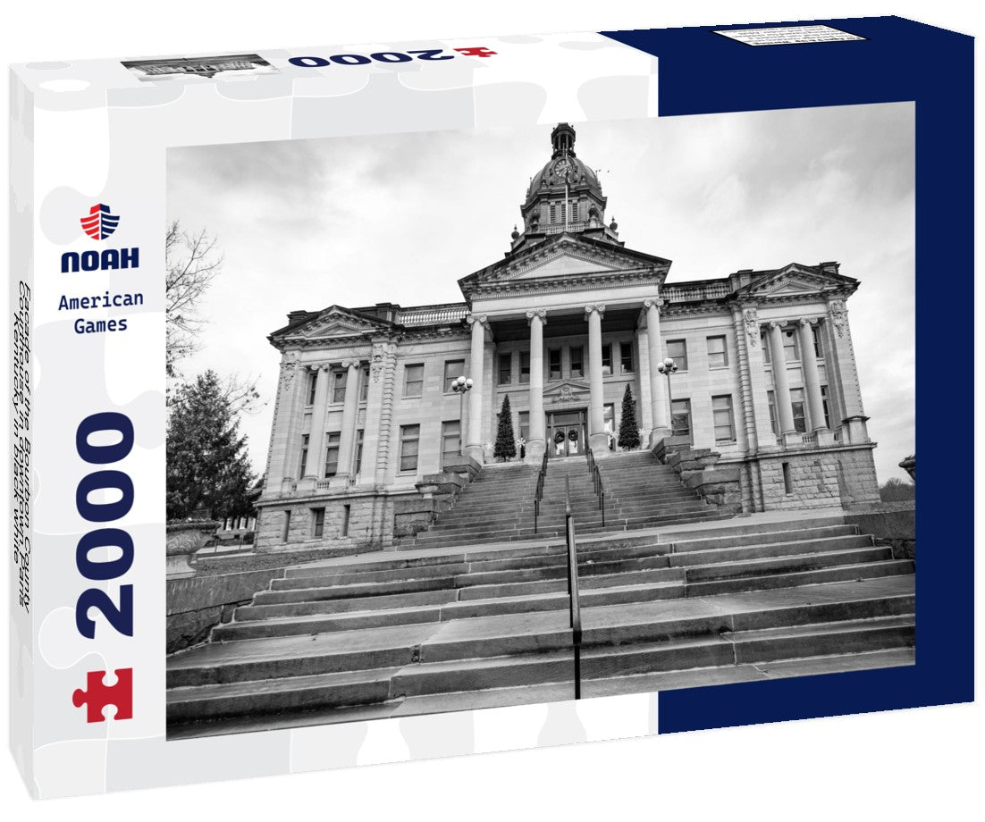 Noah Jigsaw Puzzle Facade of the Bourbon County Courthouse in downtown Paris, Kentucky in black white 2000 pieces