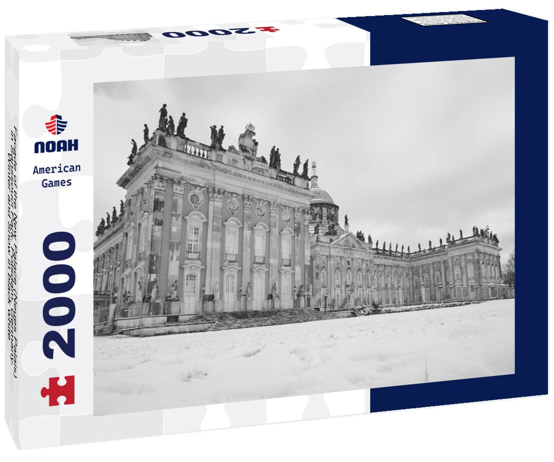 Noah Jigsaw Puzzle Facade of the New Palace (Neues Palais) in Sanssouci Park, Potsdam, Germany. Winter and Snow in black white 2000 pieces