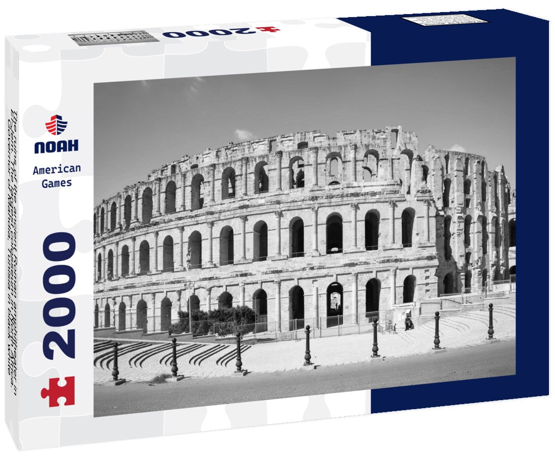 Noah Jigsaw Puzzle The ruins of the ancient Roman amphitheater in El-Jem. The largest colosseum in North Africa. Governor of Mahdia, Tunisia in black white 2000 pieces