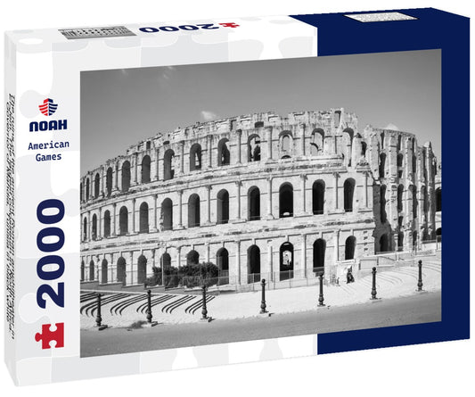 Noah Jigsaw Puzzle The ruins of the ancient Roman amphitheater in El-Jem. The largest colosseum in North Africa. Governor of Mahdia, Tunisia in black white 2000 pieces