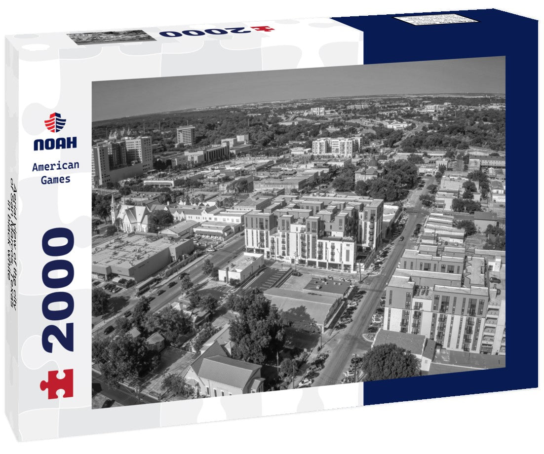 Noah Jigsaw Puzzle Aerial view of the city of San Marcos, Texas in black white 2000 pieces