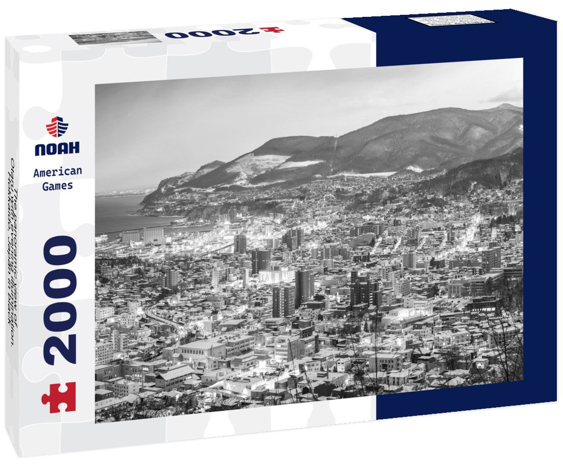 Noah Jigsaw Puzzle The panoramic view of Otaru with evening illumination. Hokkaido, Japan in black white 2000 pieces