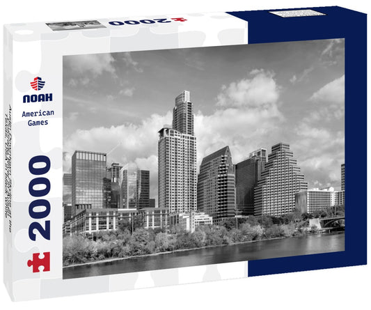 Noah Jigsaw Puzzle Austin Downtown Skyline at the Colorado River in Austin, Texas, USA in black white 2000 pieces
