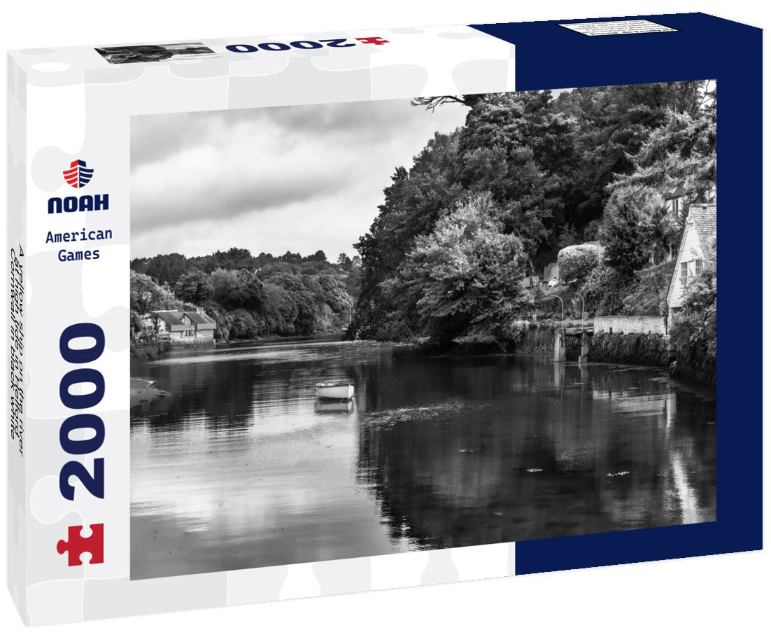 Noah Jigsaw Puzzle A yellow ship on the river at high tide in Helford, Cornwall in black white 2000 pieces