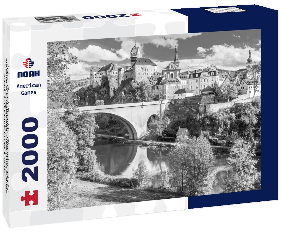 Noah Jigsaw Puzzle Loket, Czech Republic. Charming colorful old town in Sudetenland, Ohre River autumn scenic in Bohemia in black white 2000 pieces
