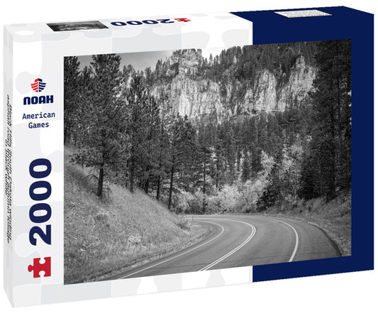 Noah Jigsaw Puzzle Black Hills South Dakota winding asphalt road through autumn foliage in black white 2000 pieces