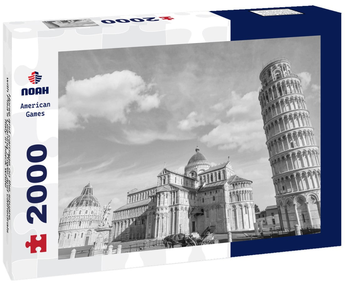 Noah Jigsaw Puzzle Horse and carriage on the square with Pisa's Leaning Tower and cathedrals, Italy in black white 2000 pieces