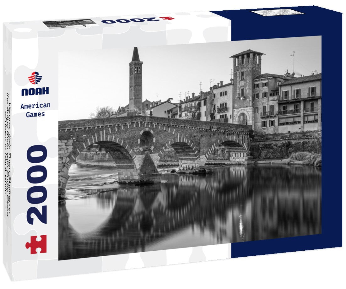 Noah Jigsaw Puzzle Verona, Italy Town Skyline on the Adige River with Ponte Pietra at dawn in black white 2000 pieces