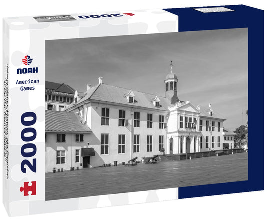 Noah Jigsaw Puzzle Jakarta History Museum, aka Fatahillah Museum or Batavia Museum, in the Old Town of Jakarta, Indonesia in black white 2000 pieces