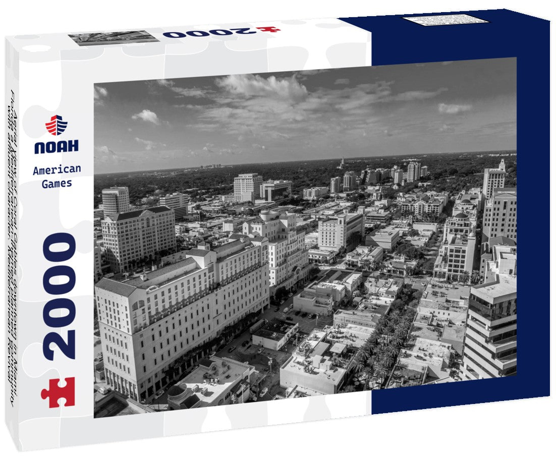Noah Jigsaw Puzzle Aerial view of Coral Gables downtown in Miami Florida a Mediterranean-themed planned community with affluent character. Mediterranean Revival style buildings in black white 2000 pieces