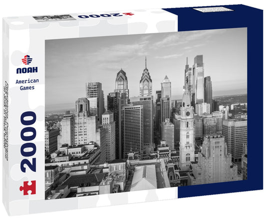 Noah Jigsaw Puzzle Philadelphia, Pennsylvania, USA downtown city skyline at dusk in black white 2000 pieces