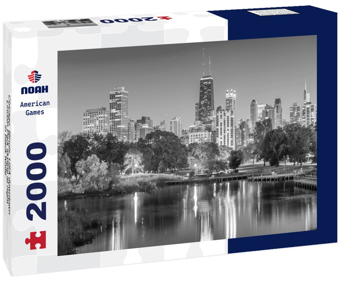 Noah Jigsaw Puzzle Chicago, Illinois, USA downtown Lincoln Park skyline at night in black white 2000 pieces