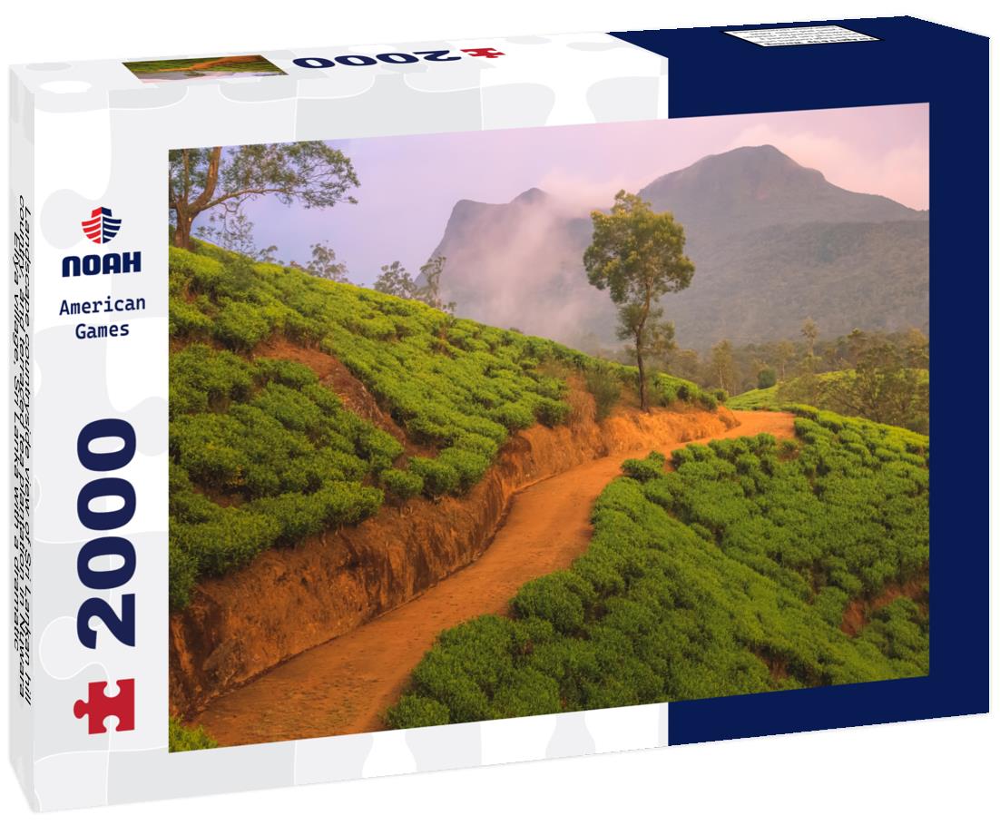 Noah Jigsaw Puzzle Landscape countryside view of Sri Lankan hill country, and terraced tea plantation in Nuwara Eliya village, Sri Lanka with a dramatic, colorful sunset or sunrise sky 2000 pieces