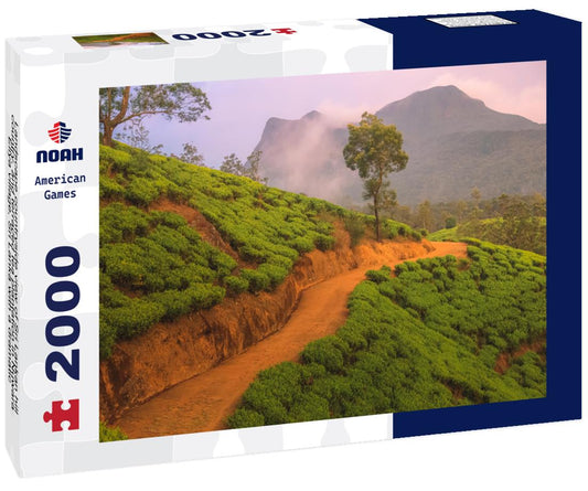 Noah Jigsaw Puzzle Landscape countryside view of Sri Lankan hill country, and terraced tea plantation in Nuwara Eliya village, Sri Lanka with a dramatic, colorful sunset or sunrise sky 2000 pieces
