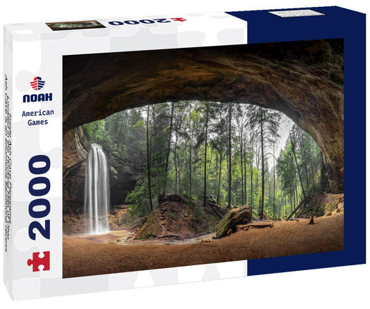 Noah Jigsaw Puzzle Inside Ash Cave Panorama - Located in the Hocking Hills of Ohio, Ash Cave is an enormous sandstone recess cave adorned with a beautiful waterfall after spring rains 2000 pieces