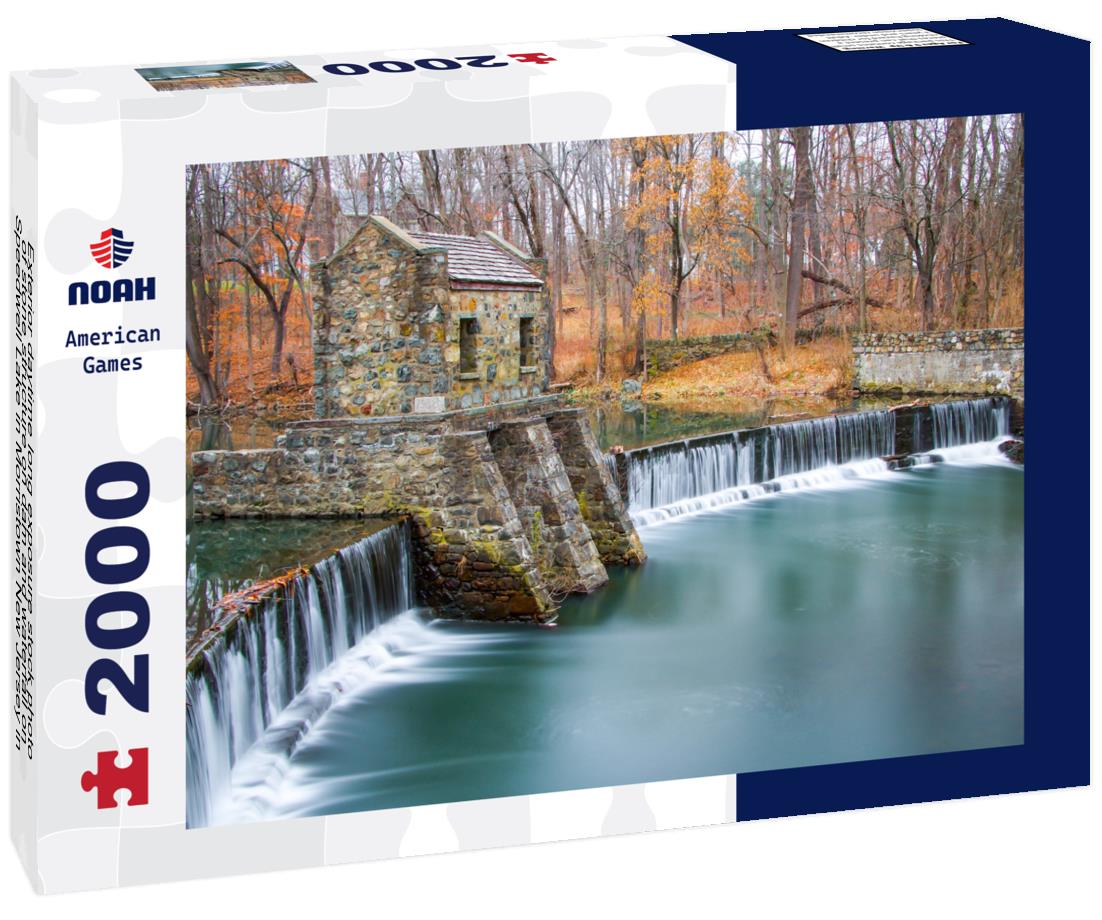 Noah Jigsaw Puzzle Exterior daytime long exposure stock photo of stone structure on dam and waterfall on Speedwell Lake in Morristown New Jersey in Morris County on overcast fall day 2000 pieces