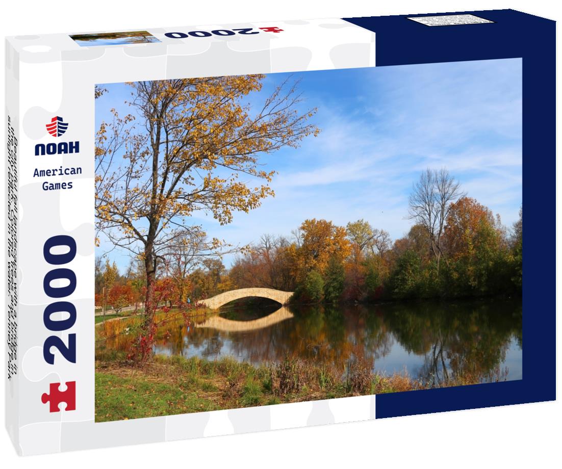 Noah Jigsaw Puzzle Beautiful fall landscape with a bridge in the city park. Colored trees and bridge in sunlight reflected in the water. Tenney Park, Madison, Midwest USA, Wisconsin 2000 pieces