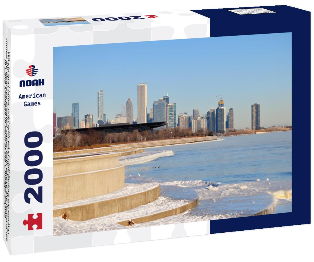 Noah Jigsaw Puzzle Winds and bitter cold with wind chill factors exceeding minus 20 degrees created vapor both above the forming ice in Lake Michgan in front of the Chicago skyline 2000 pieces