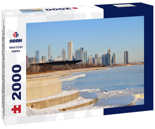 Noah Jigsaw Puzzle Winds and bitter cold with wind chill factors exceeding minus 20 degrees created vapor both above the forming ice in Lake Michgan in front of the Chicago skyline 2000 pieces
