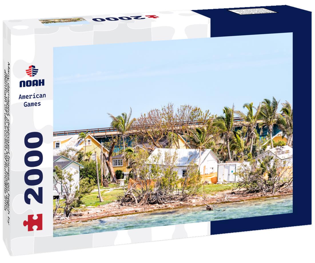 Noah Jigsaw Puzzle Many damaged, destroyed houses on beach by shore, coast in Florida keys, bridge after, aftermath of destruction of hurricane irma, houses after storm heavy wind 2000 pieces