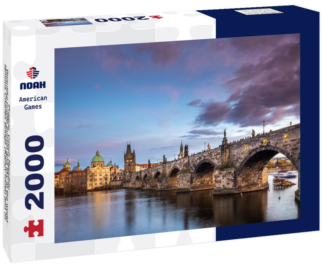 Noah Jigsaw Puzzle Prague, Czech Republic - Beautiful purple sunset and sky at the world famous Charles Bridge (Karluv most) and St. Francis Of Assisi Church on a winter afternoon 2000 pieces