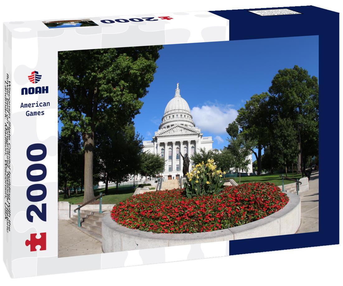 Noah Jigsaw Puzzle Wisconsin State Capitol building with the flower bed on foreground, National Historic Landmark. Madison, Wisconsin, USA. Horizontal composition, fish eye lens 2000 pieces