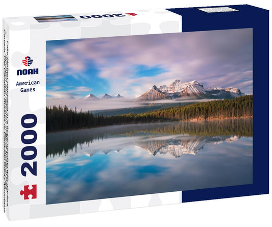 Noah Jigsaw Puzzle Lake Herbert panorama in a foggy morning with glaciers mountain and reflection in Banff National Park, Canada The Canadian Rockies or Canadian Rocky Mountains 2000 pieces