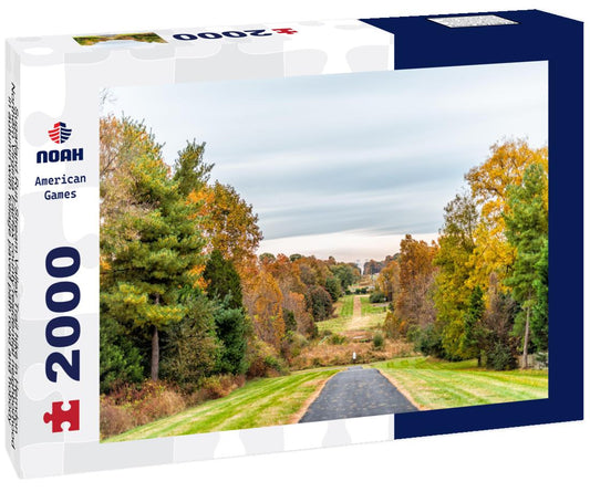 Noah Jigsaw Puzzle Sugarland Run Stream Valley Trail hike in Herndon, Northern Virginia Fairfax county residential neighborhood in autumn with foliage paved path road and nobody 2000 pieces