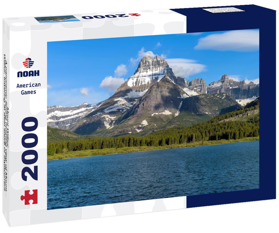 Noah Jigsaw Puzzle Mount Wilbur - A panoramic Spring morning view of Mount Wilbur, towering at west shore of Swiftcurrent Lake. Many Glacier, Glacier National Park, Montana, USA 2000 pieces
