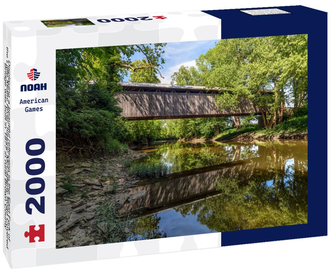Noah Jigsaw Puzzle Displaying a beautiful reflection in the East Fork of the Little Miami River, historic McCafferty Road Covered Bridge was built in 1877 in rural Brown County 2000 pieces