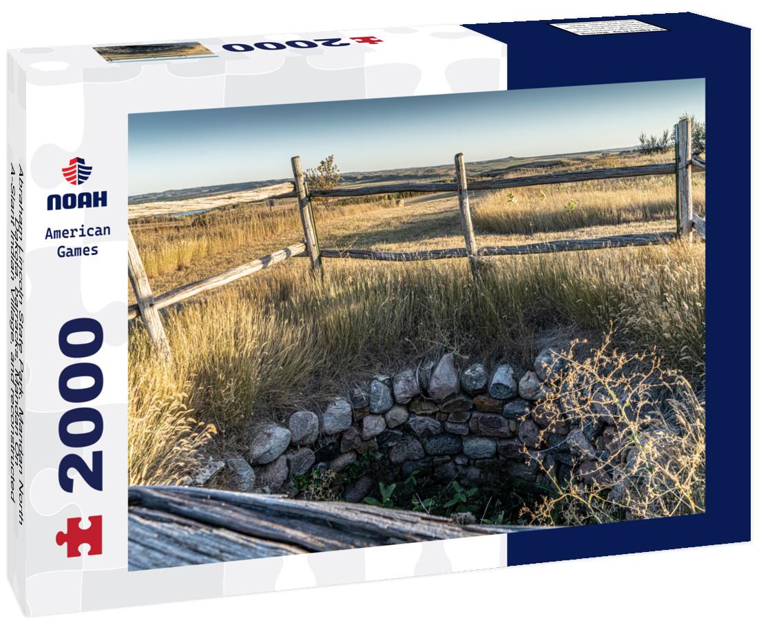 Noah Jigsaw Puzzle Abraham Lincoln State Park, Mandan North Dakota, barracks, Mandan On-A-Slant Indian Village, and reconstructed military buildings including the Custer House 2000 pieces