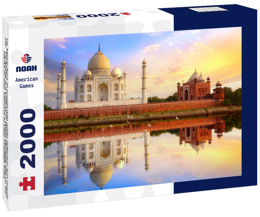 Noah Jigsaw Puzzle Taj Mahal Agra at sunset with water reflection and moody sky. Taj Mahal is a UNESCO World Heritage site on the banks of river Yamuna at Uttar Pradesh India 2000 pieces