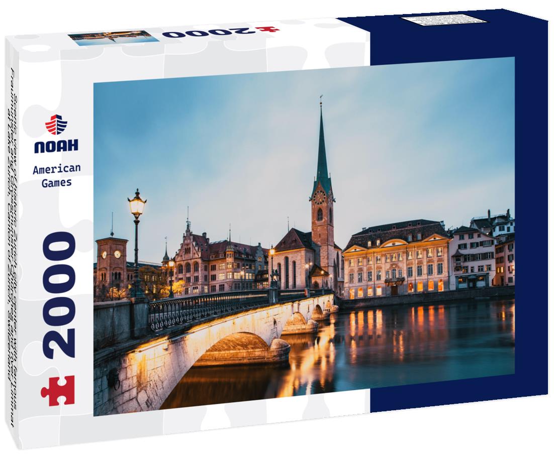 Noah Jigsaw Puzzle Scenic view of historic Zurich city center with famous Fraumunster and Grossmunster Churches and river Limmat at Lake Zurich, Canton of Zurich, Switzerland 2000 pieces