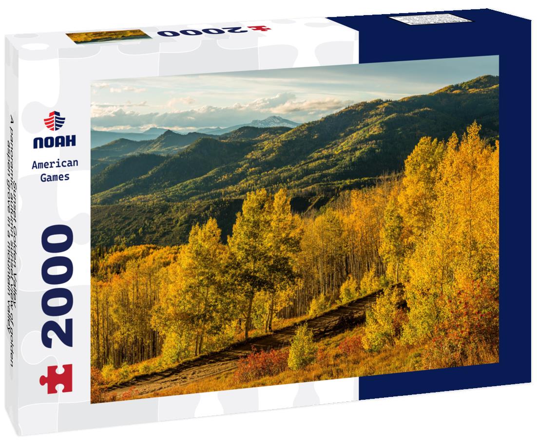 Noah Jigsaw Puzzle Sunset Golden Valley - A panoramic autumn sunset view of golden aspen grove in a mountain valley, Routt National Forest, Steamboat Springs, Colorado, USA 2000 pieces