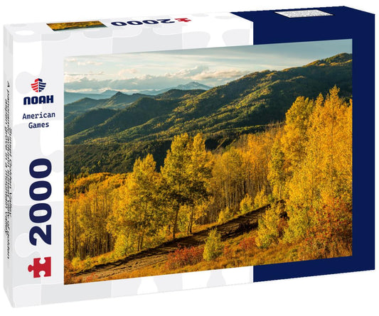 Noah Jigsaw Puzzle Sunset Golden Valley - A panoramic autumn sunset view of golden aspen grove in a mountain valley, Routt National Forest, Steamboat Springs, Colorado, USA 2000 pieces