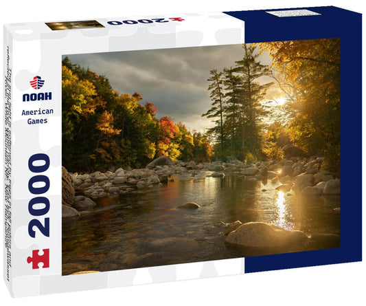 Noah Jigsaw Puzzle The sun light is softened by trees in fall colors and reflected in the river water narrow, East fork Pemigewasset River, White Mountain NF, New Hampshire 2000 pieces