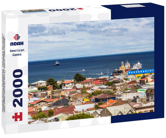 Noah Jigsaw Puzzle Aerial view of the Punta Arenas town with Strait of Magellan on background (Mirador Cerro De La Cruz). Skyline of Punta Arenas, Patagonia Chilena, Chile 2000 pieces