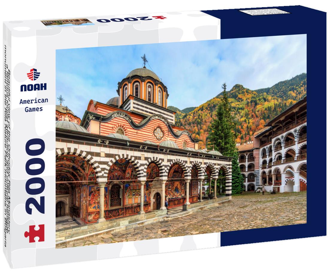 Noah Jigsaw Puzzle Beautiful view of the Orthodox Rila Monastery, a famous tourist attraction and cultural heritage monument in the Rila Nature Park mountains in Bulgaria 2000 pieces